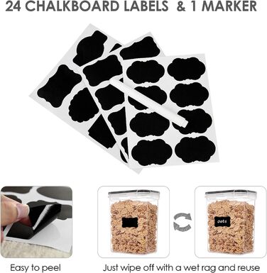 Герметичні контейнери для зберігання Vtopmart з кришками, набір з 24 шт. , без BPA, кухонні коробки для зберігання борошна, цукру, круп, з ручкою та етикеткою, 24 шт. и