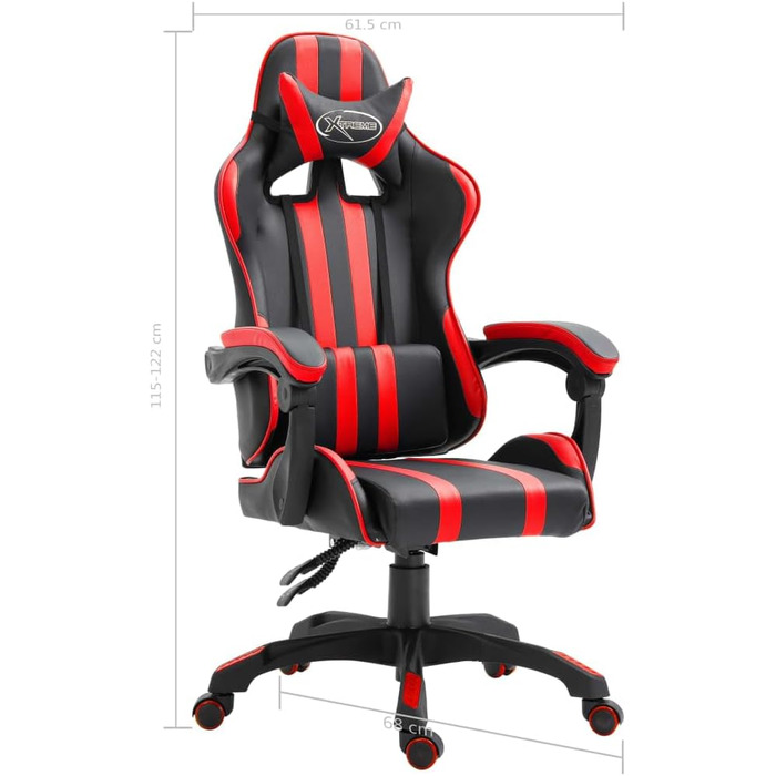 Ігрове крісло Owox, чорно-червоне, зі штучної шкіри, 61,5 x 68 x 115-122 см, регульована висота, ергономічне, для домашнього офісу, 61,5 x 68 x (115 - 122) см (Д x Ш x В), червоне