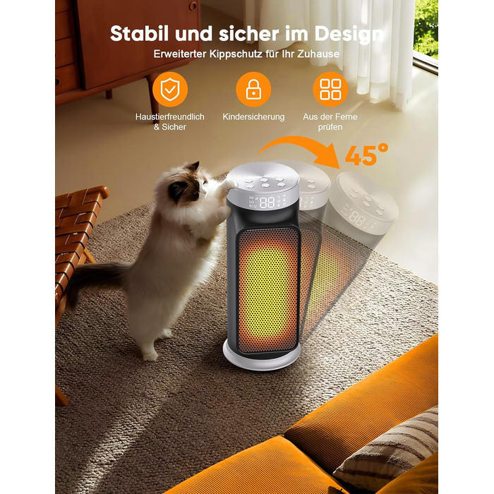 Розумний енергозберігаючий вентилятор-обігрівач, 1800 Вт PTC обігрівач з WiFi/додатком/Alexa/голосовим керуванням Google для використання в приміщенні, обігрів та охолодження 2 в 1, обігрівач для ванної кімнати, домашнього офісу, спальні, чорний Smart WiF