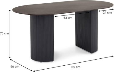 Овальний обідній стіл LISANDRO, 160 x 90 см, з керамічною стільницею, темно-сірий/чорний сучасний кухонний стіл з міцною керамічною стільницею та стабільним металевим каркасом для стильної їдальні або кухні