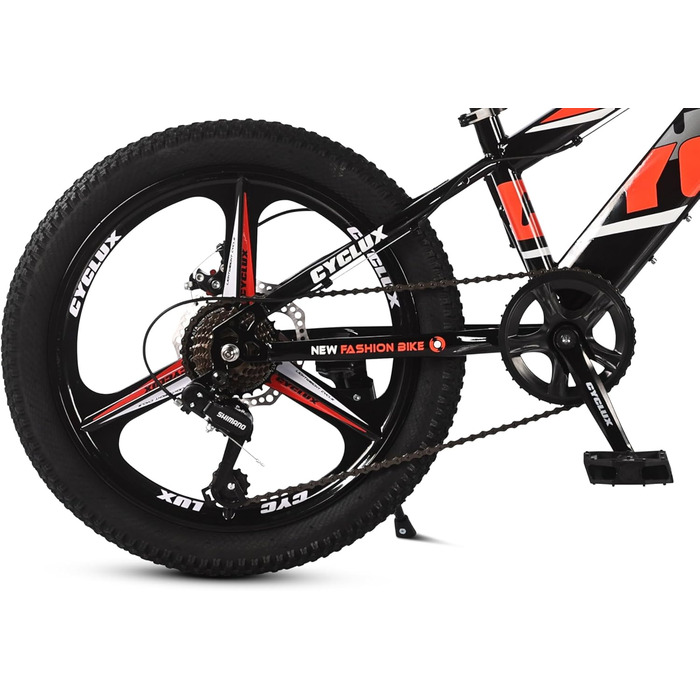 Дюймовий дитячий гірський велосипед для хлопчиків та дівчаток 7-швидкісні передачі Shimano передні та задні дискові гальма амортизаційна вилка міцна сталева рама дитячий велосипед, червоний, 20-