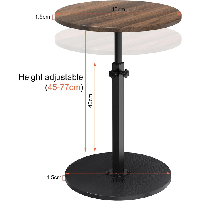 Дерев&39яний журнальний столик на колесах, регульована висота (45-77 см), Ø 40 см, журнальні столики для вітальні, дивани, дерев&39яний журнальний столик з візерунком горіх