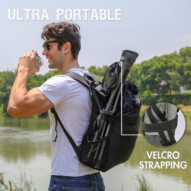 Складаний стілець EVER ADVANCED, складний стілець-тринога, надлегкий, кемпінговий стілець, висота 53,3 см, вантажопідйомність 102 кг з бічною кишенею, портативний складний рибальський стілець для кемпінгу, полювання, пішого туризму, риболовлі, чорно-сірий