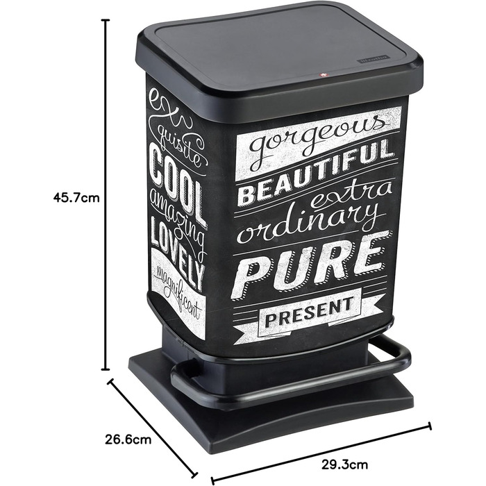 Відро для сміття Rotho Paso 20 л 29,3 x 26,6 x 45,7 см з педаллю та кришкою з пластику (PP) без бісфенолу А, хіпстер