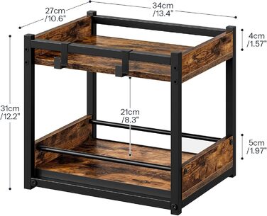 Підставка для спецій HOOBRO, 2-рівнева кухонна полиця, підставка для спецій з висувними лотками та гачками, кухонний органайзер, для кухні, вітальні, спальні, рустикальний коричневий та чорний EBF08TL01