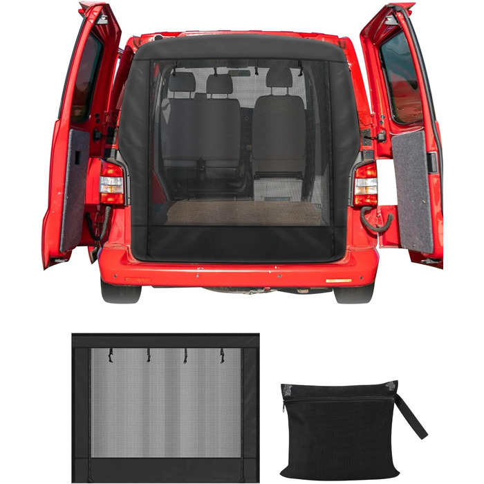 Москітна сітка SUPAREE 6&39x5&39 для багажника VW T5, захист від комах для фургонів та кемперів, із застібками-блискавкою та липучками для будинків на колесах, караванів та кемперів VW T5 та T6, чорна, 185 x 155 см
