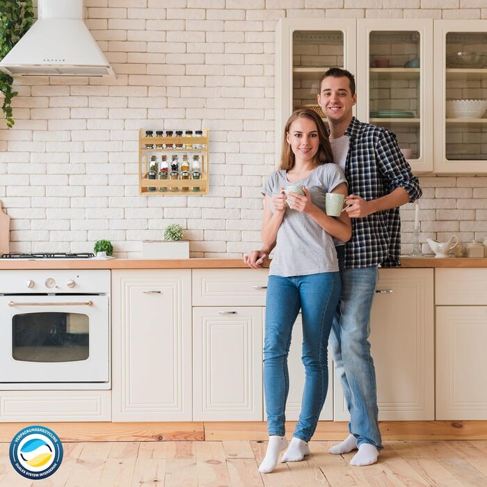 Бамбукова підставка для спецій для настінного або окремого використання, кухонна полиця з 2 місткими полицями, 28 x 28 x 11,5 см, підставка для спецій для зберігання контейнерів для спецій та трав (сучасна велика)