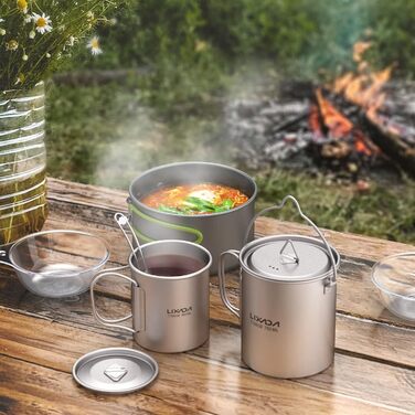 Горщик Lixada Titanium Cup Potty, надлегкий, портативний, підвісний, з кришкою та ручкою, складний, для кемпінгу, активного відпочинку, походів, 900 мл (горщик 750 мл чашка 420 мл та лоток)