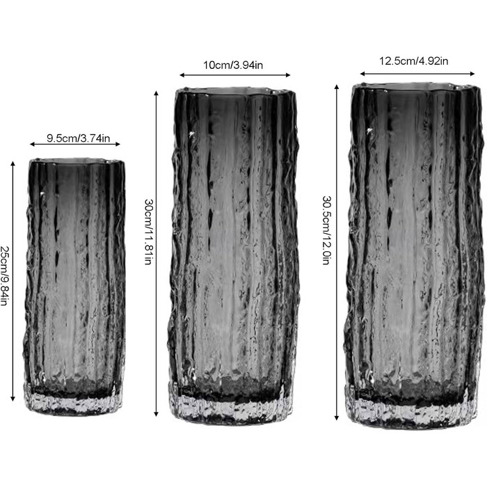 Чорна ребриста ваза для квітів, скляна ваза ручного дуття, висота 30 см, вінтажна смугаста ваза, прозоре скло, ваза для квітів, пляшки для весілля, центральні елементи, офіс, обідній стіл, прикраса полиці
