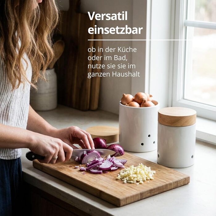 Контейнери для зберігання цибулі та часнику, керамічні, білі з дерев&39яною кришкою та бамбуком, круглі, у вінтажному сільському стилі, набір горщиків для цибулі та часнику, глянцеві, без етикетки