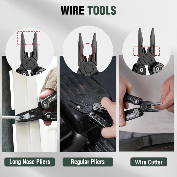 Багатофункціональні плоскогубці WORKPRO 11 в 1 складаний багатофункціональний інструмент з нержавіючої сталі з карабіном гострогуб