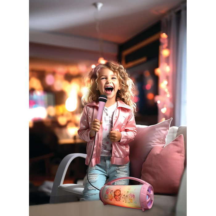 Ляльковий будиночок Габбі, Бездротовий світловий динамік з мікрофоном, Стереозвук, Функція караоке, Порт USB та SD-карти, Акумуляторна батарея, Ручка для перенесення, Рожевий, BTP585GDHZ