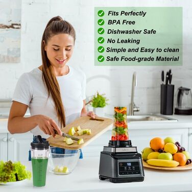 Запчастини для блендера GINOYA для кухонного комбайна та блендера Ninja CB350EU BN800EU BN750EU BN650EU BN495EU CB100EU, чашки 2 шт. з рукавами, сумісні з блендером Ninja