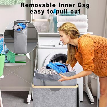 Кошик для білизни з кришкою 100 л, Кошик для білизни великий вузький зі знімним мішком для білизни Кошики для білизни Шафа для біл