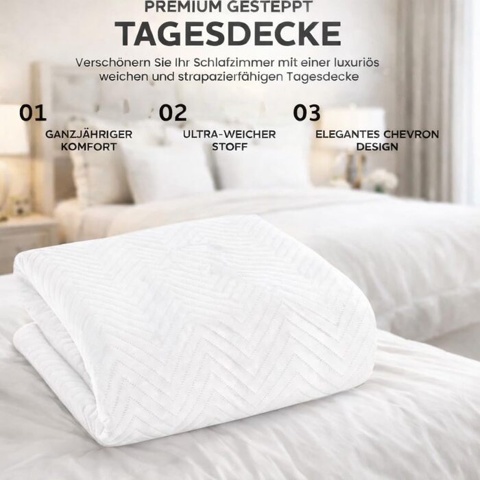 Покривало 220x240 см Двостороння ковдра зі 100 поліестеру Мяка, легка у догляді та сучасна Покривало та плед для двоспальних ліжок (Білий) Білий