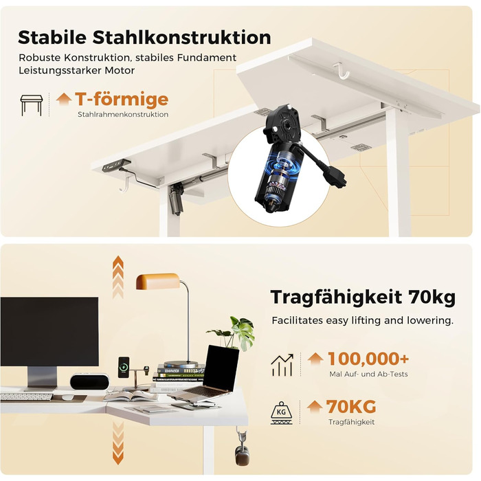 Електричний стіл Agilestic, 160 x 90 см, метал / дерево, білий