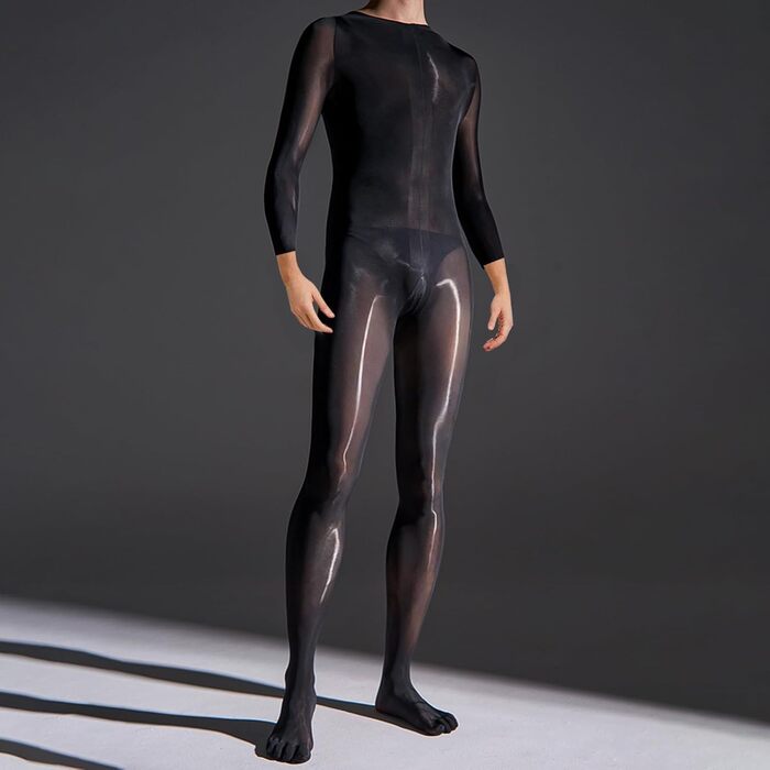Чоловічі блискучі колготки HTRUIYATY Bodystocking Oil Блискучі чоловічі нейлонові комбінезони для повного тіла, чорні