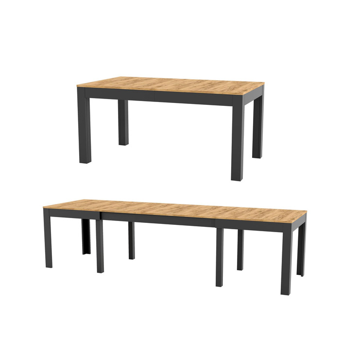 Великий, практичний стіл MPS WENUS 160-300x90x76см Дуб Craft Black Обідній стіл на 4-12 осіб з розсувною стільницею до 300 см Сучасний дизайн Прямокутний стіл