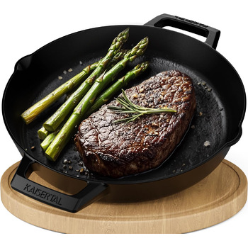 Емальована чавунна сковорода - Антипригарний ефект - 2,7 л, чорна - Ідеально підходить для всіх типів плит - Сковорода-гриль Індук