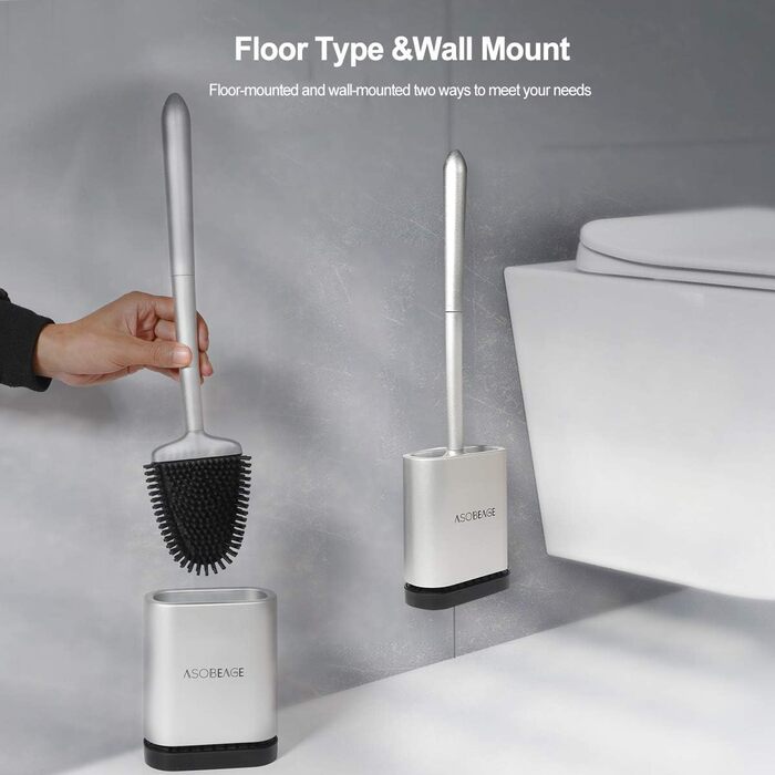 Щітка для туалету з тримачем, силіконова щітка для туалету, ефективне очищення, набір щіток для настінного та стоячого туалету для