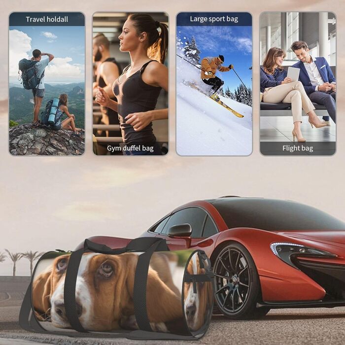 Спортивна сумка для подорожей, принт Бассет-гаунд, Чорна, Універсальний розмір, Дорожня сумка