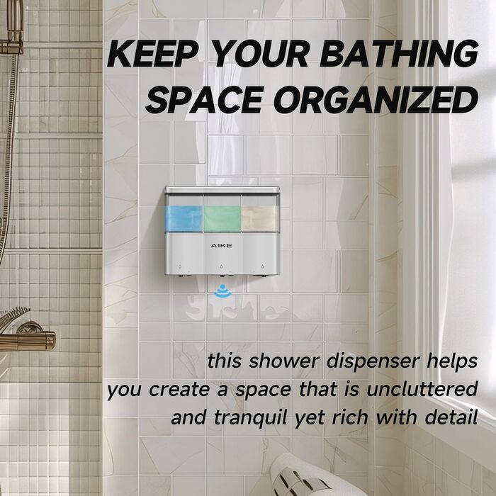 Дозатор мила для душу для ванної кімнати, автоматичний дозатор мила 3 x 320 мл для настінного кріплення, пластиковий дозатор мила