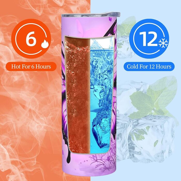 Кухоль з прямою трубочкою, 590 мл, принт фіолетового метелика, дорожній кухоль, підходить для кемпінгу, офісу та дому