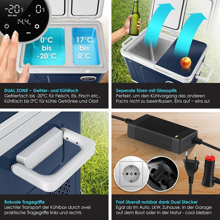 В1 двозонний холодильник та морозильна камера, електрична морозильна камера зі світлодіодним сенсорним керуванням 12/24 В 230 В, о