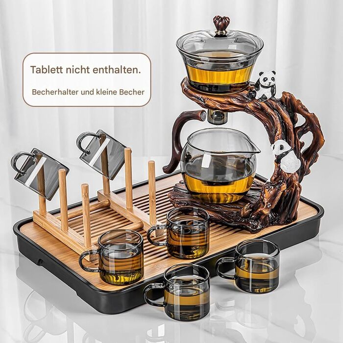 Скляний чайний набір Ледачий Кунг-Фу, чайник з інфузером та магнітною підставкою, прозорий для розсипного чаю, кави та квіткового чаю, з піддоном для крапель