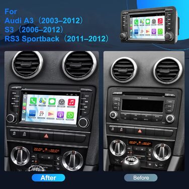 Автомагнітола 232 ГБ для Audi A3 S3 RS3 2003-2012 з бездротовим Carplay та Android Auto, Android 13 7-дюймовий IPS-навігатор з GPS-навігацією, голосовим керуванням SWC, камерою заднього виду, Bluetooth 5.2, система Hands-Free, WiFi