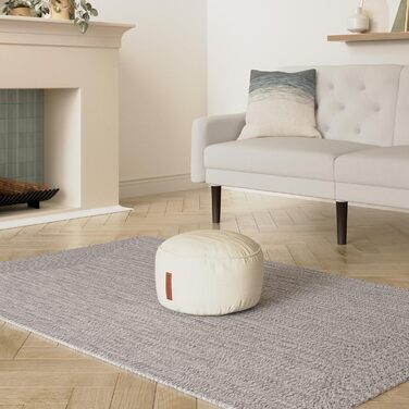 Табурет-мішок з квасолі Green Bean, домашній лляний, круглий, 45x25 см, з наповнювачем з EPS-бісеру - Пуф-підставка для ніг для квасолі-мішків - Подушка на підлогу для дітей та дорослих - Подушка на сидіння табурета Sand - Піщано-кремовий