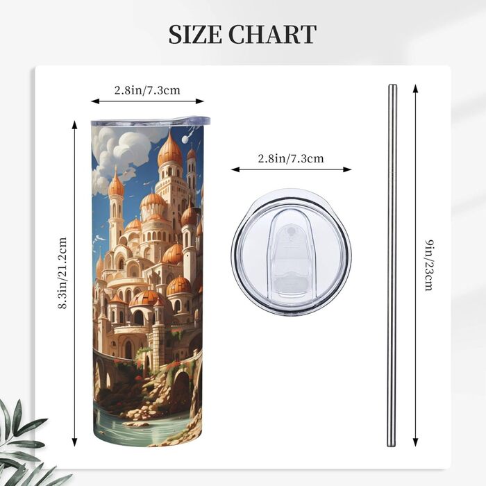 Дорожня кружка з прямою трубочкою, замок у стилі аніме, дизайн неба, підходить для кемпінгу, офісу та дому, 590 мл