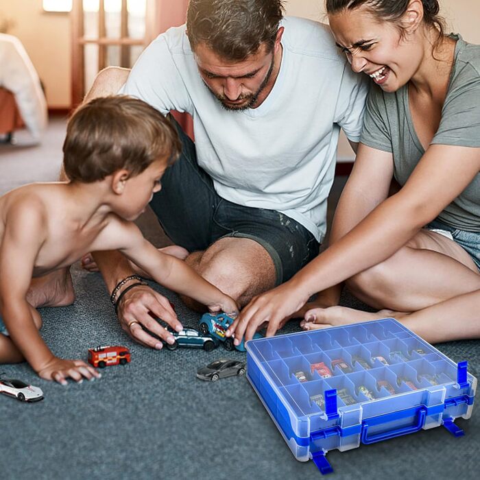 Чохол для зберігання іграшкових машинок Xuerdon для Matchbox Cars. Сумка-контейнер-холдер для ляльок-сюрпризів LOL/для Shopkins на 48 відділень двостороння синя (тільки коробка)