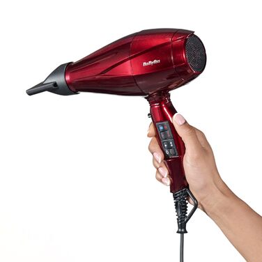 Професійний цифровий фен BaByliss Pro з дифузором 2200 Вт, ультрашвидка сушка, іонна технологія, Made in Italy, 3 температурні режими, 4 налаштування потоку повітря та кнопка Turbo, червоний, 6001DE NEW