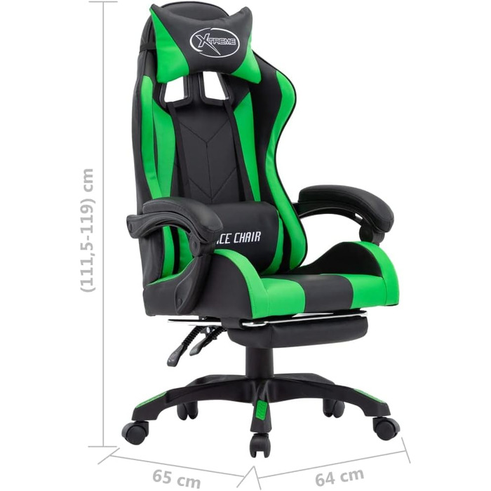 Ігрове крісло Hommdiy з підставкою для ніг, підголівником, поперековою подушкою, офісне крісло, обертове крісло, крісло керівника, письмове крісло, спортивне сидіння, гоночна шкіра, зелено-чорне, з підставкою для ніг