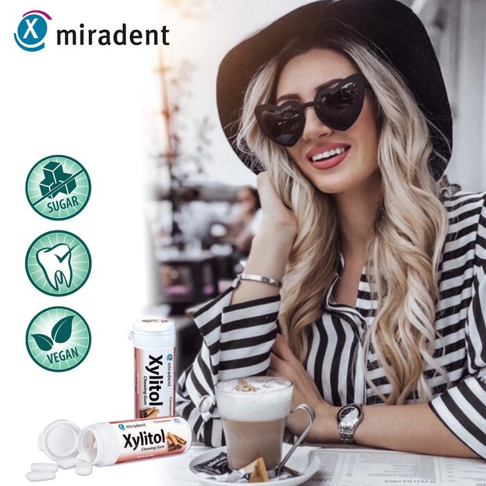 Жувальна гумка miradent Xylitol Dental Care з ксилітолом та корицею – 12 шт.
