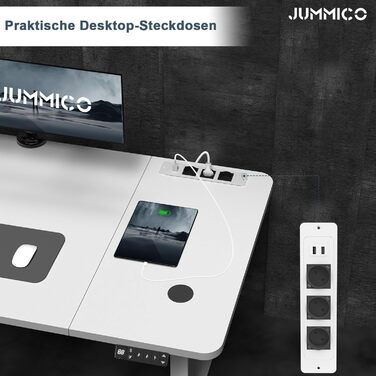 Регульований по висоті письмовий стіл JUMMICO (140x70 см) з бездротовою зарядною станцією, білий