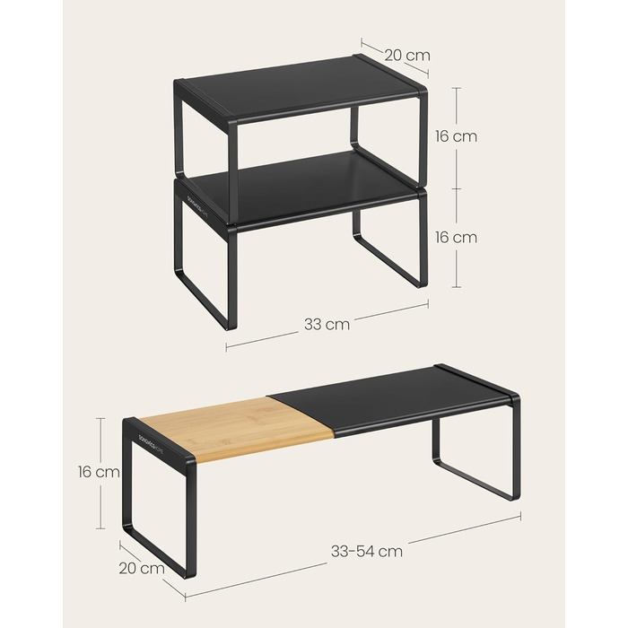 Стійка для спецій, набір з 2 шт. , висувна, кухонний органайзер, кухонна полиця, органайзер для шафи, тримач для спецій, кухня, невелика полиця, штабелюється, настільний органайзер, натуральний бежевий-чорний KCS051B01 2 натуральний бежевий чорнильний