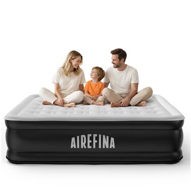 Надувний матрац Airefina для 2 осіб, самонадувальний, з вбудованим насосом, надувається за 3 хвилини, надувний матрац для кемпінгу та домашнього використання, міцне гостьове ліжко - 203 x 152 x 46 см, двоспальне (46 см)
