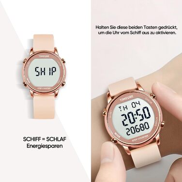 Жіночий крокомір, крокомір для ходьби, не потрібен додаток/телефон, водонепроникний фітнес-трекер калорій, відстеження відстані, будильник, великий цифровий дисплей, годинник, рожевий TU-2509