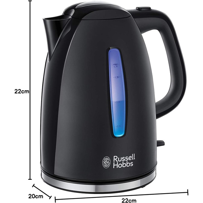 Чайник Russell Hobbs 1,7 л, 2400 Вт, синє світлодіодне підсвічування Textures (функція швидкого закипання, знімний фільтр від наки