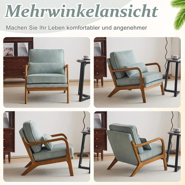 Крісло Bonnlo, м&39яке коктейльне крісло, сучасне крісло для відпочинку, крісло з відкидною спинкою для вітальні, м&39яке крісло з масиву дерева, крісло для читання, вантажопідйомність до 200 кг, вельветова тканина (синій колір)