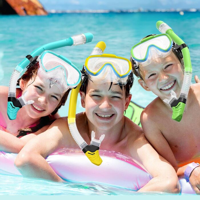 Дитячий комплект для підводного плавання, дитяча маска для дайвінгу з панорамною маскою для підводного плавання з широким оглядом 180 та захистом від запотівання, суха маска для підводного плавання з захистом для носа, зелена