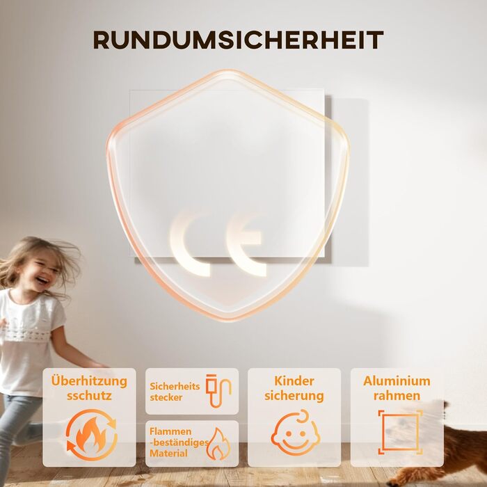 Інфрачервоний обігрівач HOMCOM 400 Вт з регульованим термостатом, настінний, досягає робочої температури за 2-4 хвилини, електричний радіатор з тижневим таймером, захист від перегріву, блокування від дітей, білий