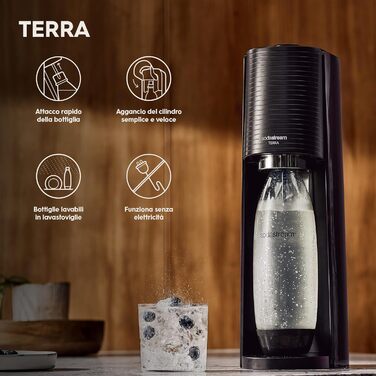 Виробник газованої води SodaStream Terra Black Value Pack x3 з 2 1 л і 1 пляшкою 1/2 л можна мити в посудомийній машині та 1 циліндром Quick Connect, акрил, чорнозем