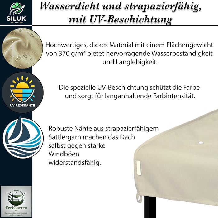 Замінний дах для садового павільйону 3 x 3 м, водонепроникний, матеріал Панама, м&39який ПВХ Панама 370 г/м, надзвичайно міцний, бежевий