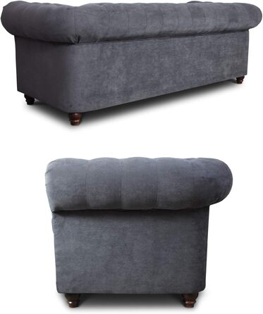 Місний диван Sofnet Chesterfield Asti, 3-місний диван, гламурний дизайн, комплект диванів, дерев&39яні ніжки, м&39який диван - вітальня, велюр (сірий (оксамит 10)), 3-