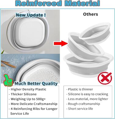 Складана чаша для миття посуду, 5 л, портативний умивальник, силіконовий пластиковий кошик, багатофункціональний туристичний умивальник, кемпінгова раковина, компактна складна ванна (сіра) 5 л Сірий