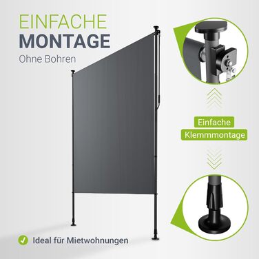 Вертикальний тент Juskys Barbados 200x310 см - Всепогодний ширма для балкону - Розсувний бічний тент без свердління для саду та балкону - Сірий 200 x 310 см