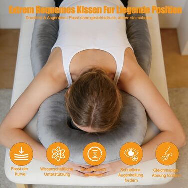 Подушка для сну обличчям вниз, післяопераційна подушка для підтримки, регульований по висоті масажний підголівник для ліжка, обладнання для відновлення після вітректомії сітківки (сірий)